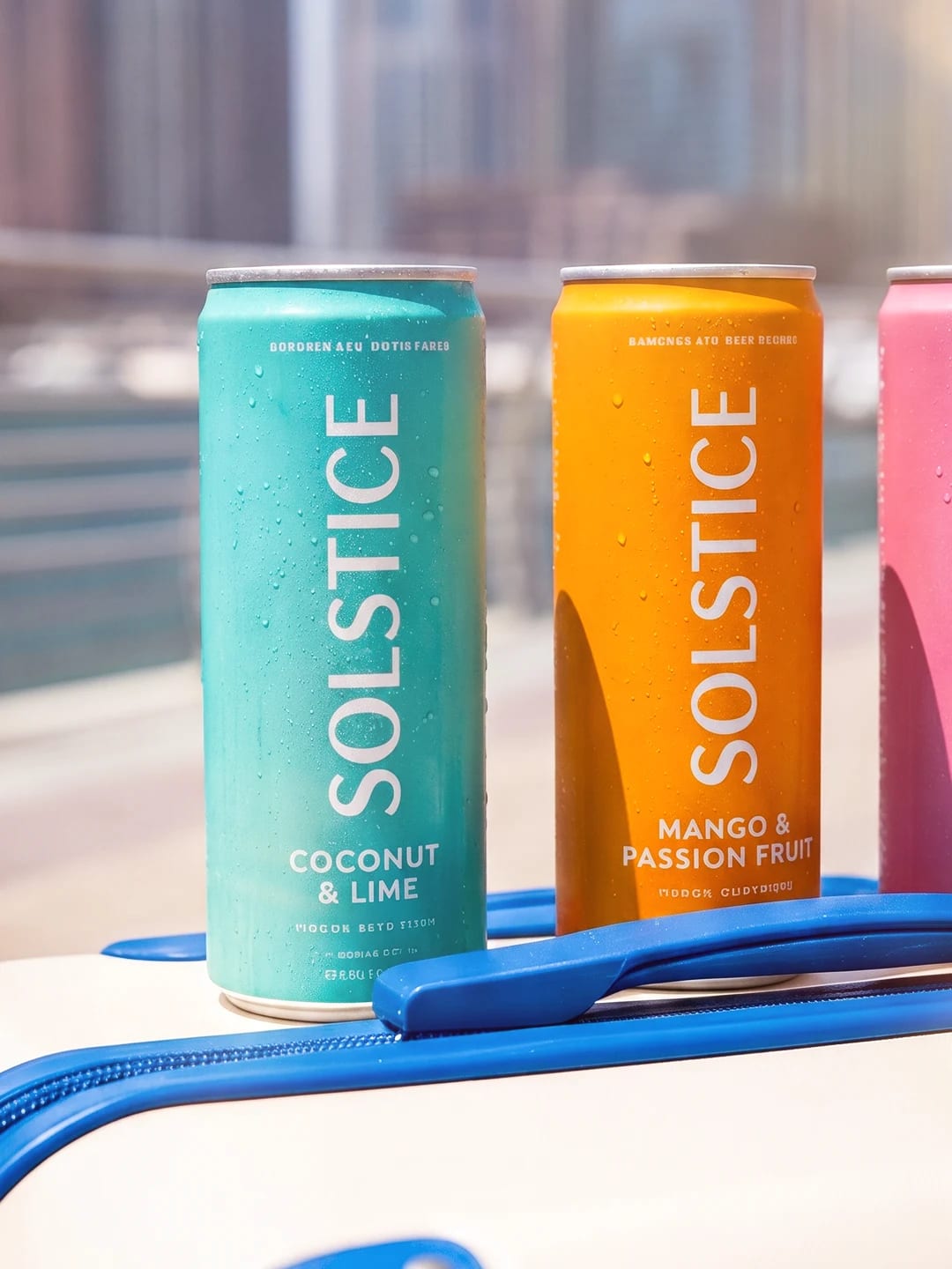 Solstice drinks in a sunlit city setting